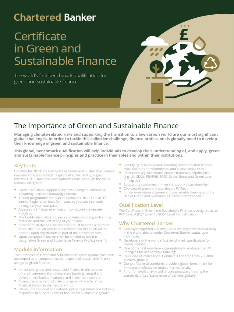 Green and Sustainable Finance Certificate | PDF | Sustainability | Banks
