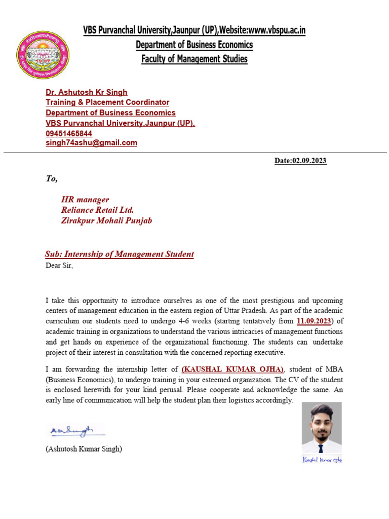 Reliance Internship Letter PDF
