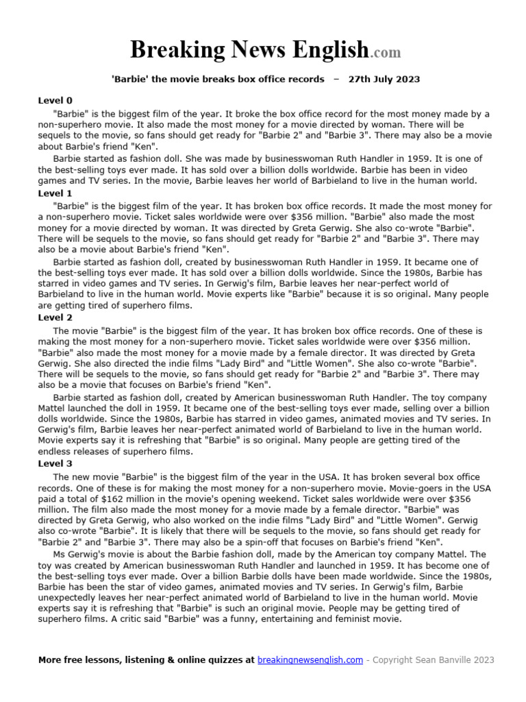 Barbie Movie Reading Transcript PDF