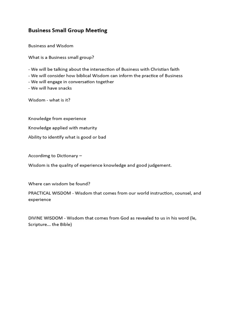 Small Group Business Meeting - Wisdom and Business | PDF | Book Of ...