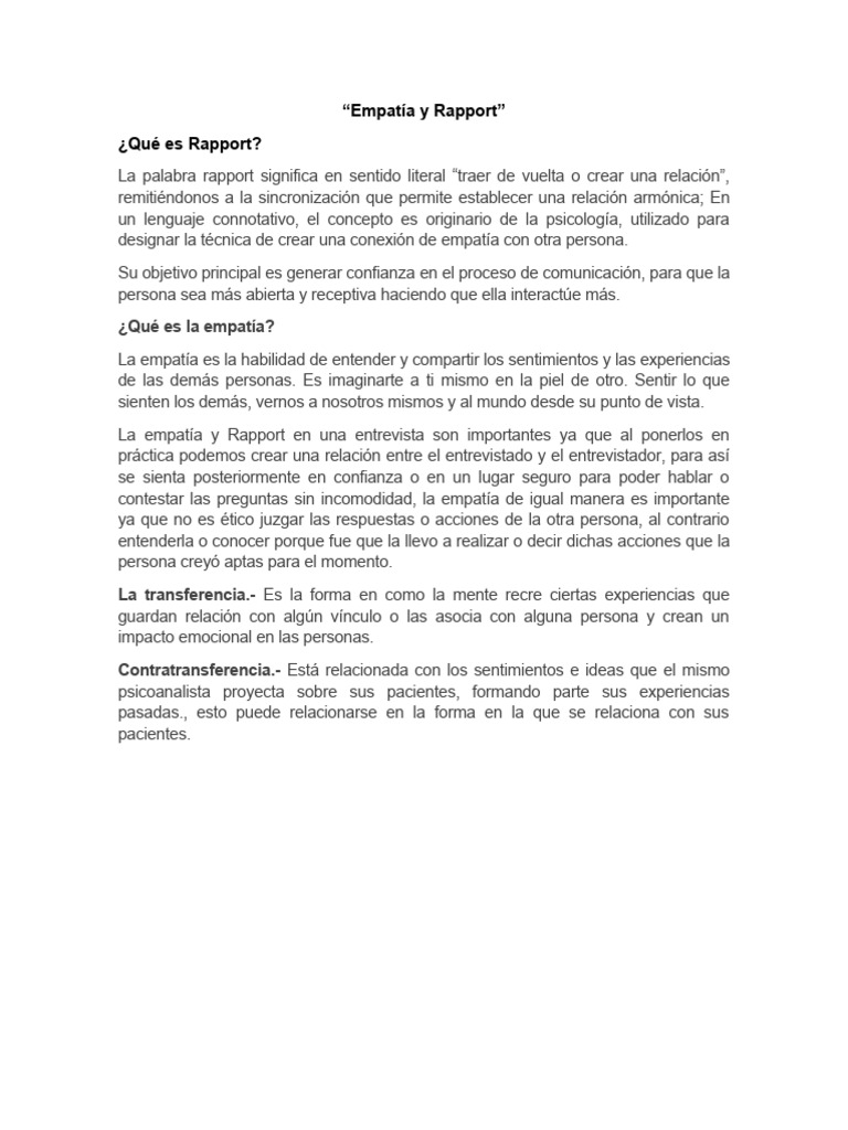 Empatía y Rapport en Comunicación | PDF | Relaciones personales ...