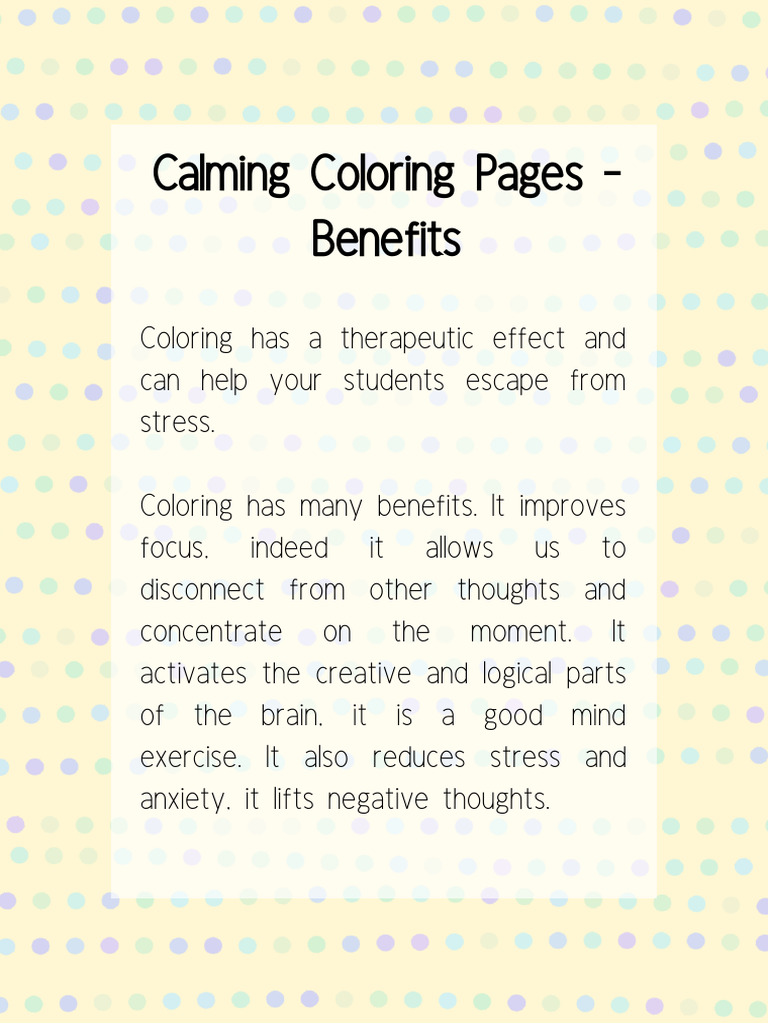 Calming Coloring Pages - Benefits | PDF