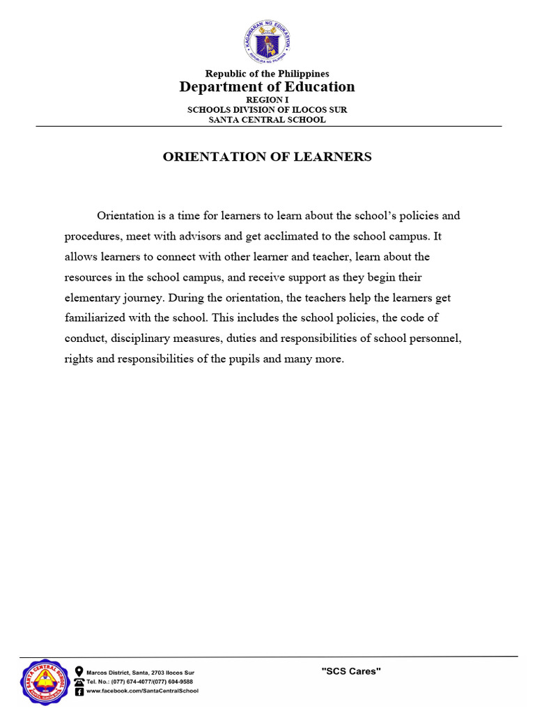 Orientation of Learners | PDF