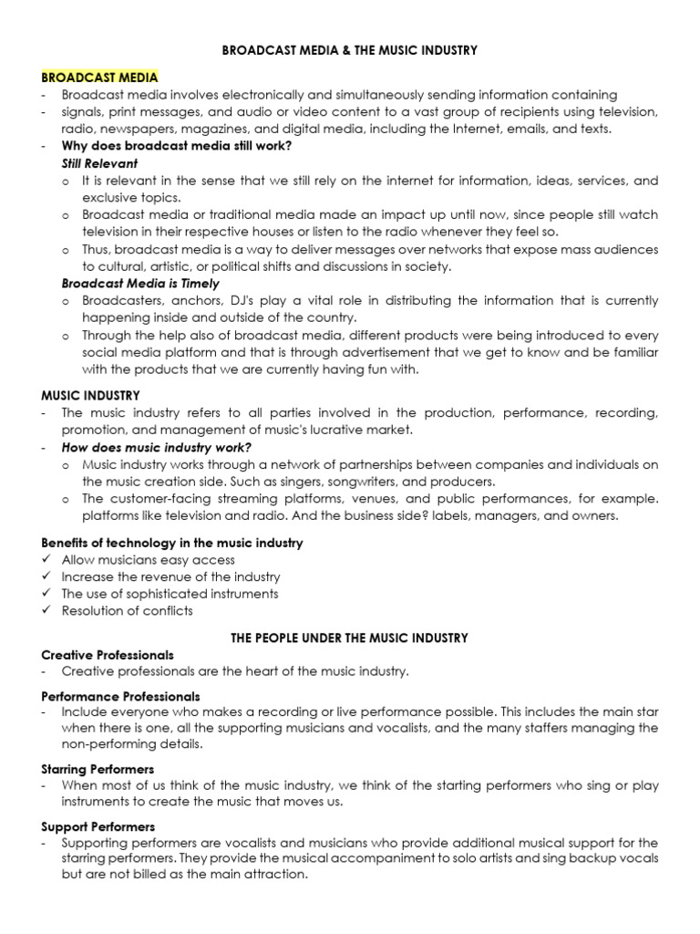 Broadcast Media's Role in Music Industry | PDF | Mass Media | Communication