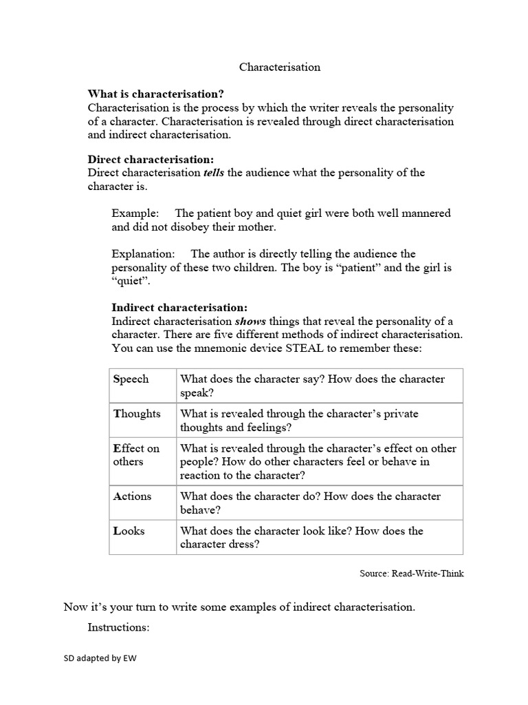 Characterization Techniques Guide | PDF | Language Arts & Discipline ...