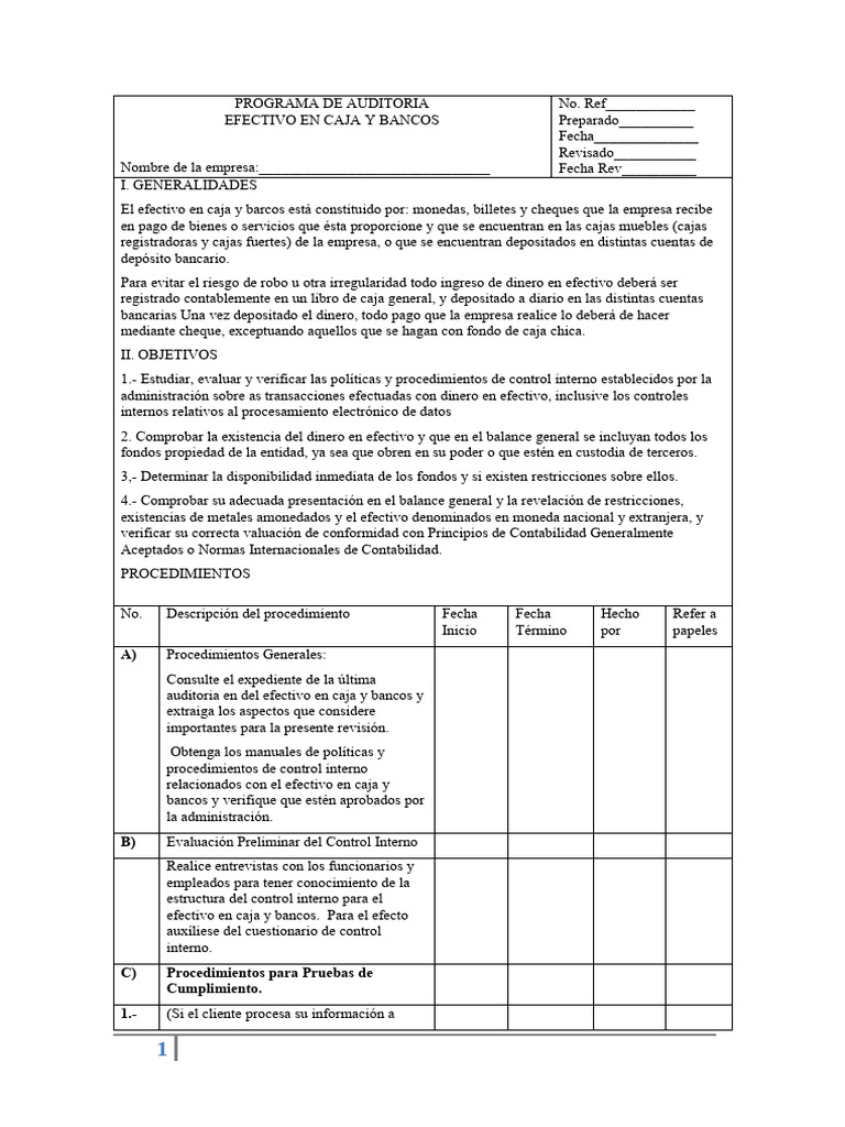 Auditoria De Caja Y Bancos Pdf Efectivo Bancos