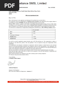 Offer Letter Reliance