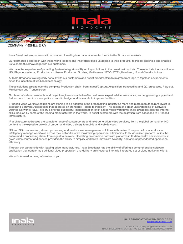 Inala Broadcast Profile 2021 | PDF | Video | Streaming Media