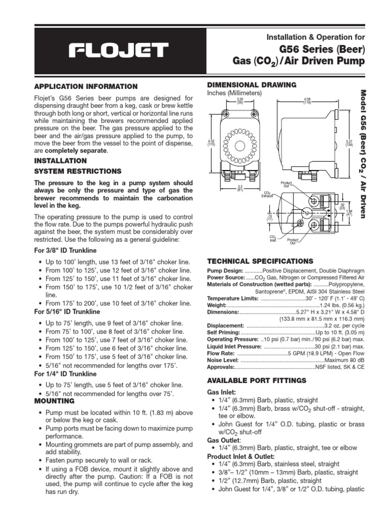 Flojet Beer Pump Manual g56 PDF Pump Gases