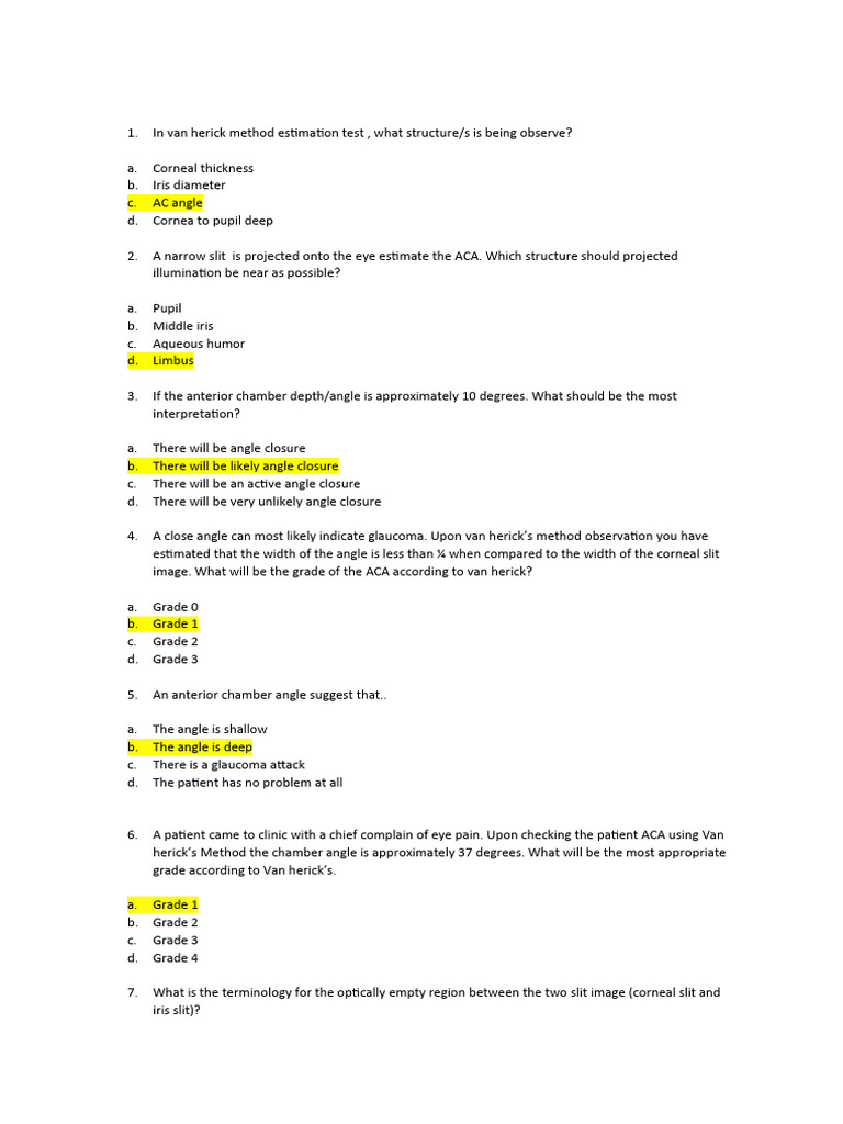 Clinical Refraction Quiz | PDF | Glaucoma | Cornea
