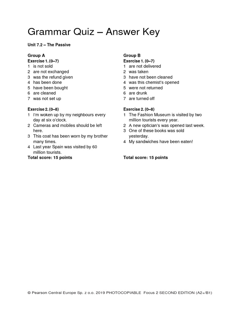 Focus 2 Unit 7.2 Grammar Quiz Answers | PDF | Art