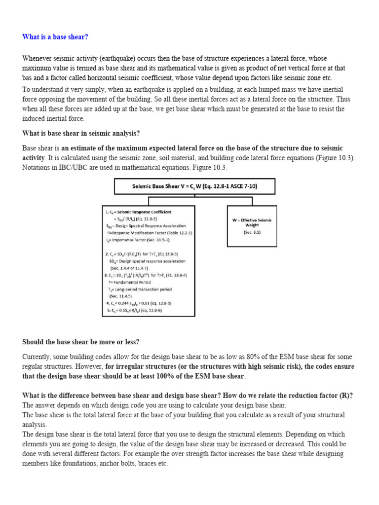 Understanding Base Shear in Seismic Design | PDF