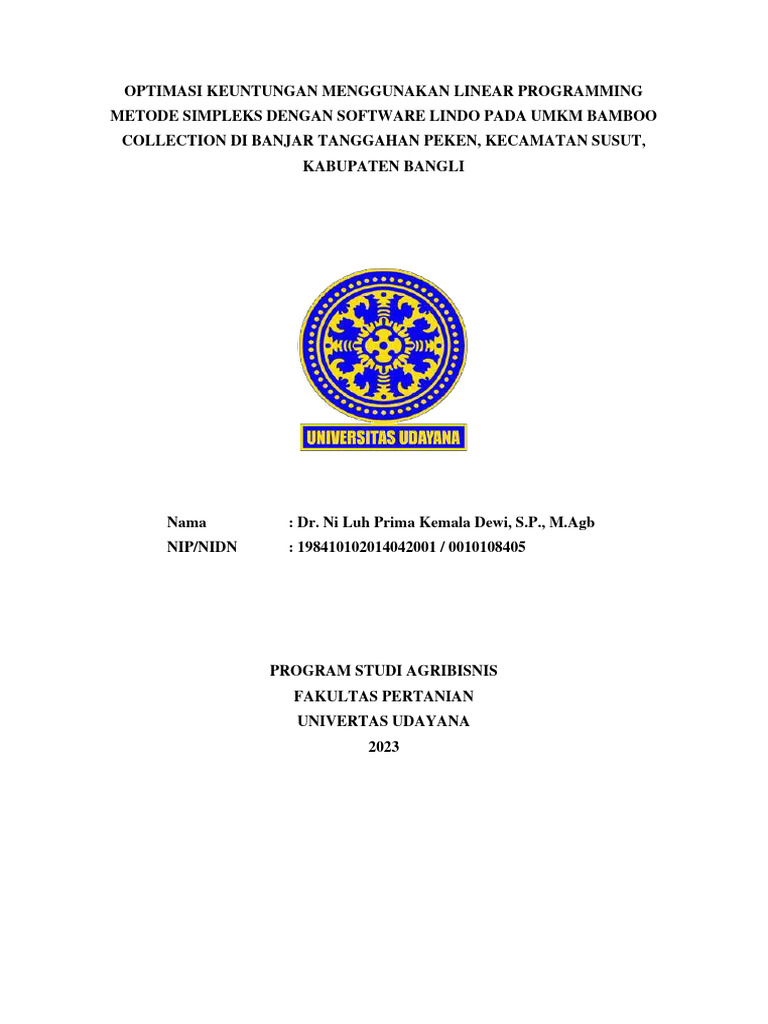 Optimasi Keuntungan Menggunakan Linear Programming Metode Simpleks ...