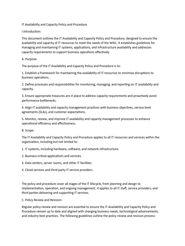 IT Availability and Capacity Policy and Procedure | PDF | Information ...