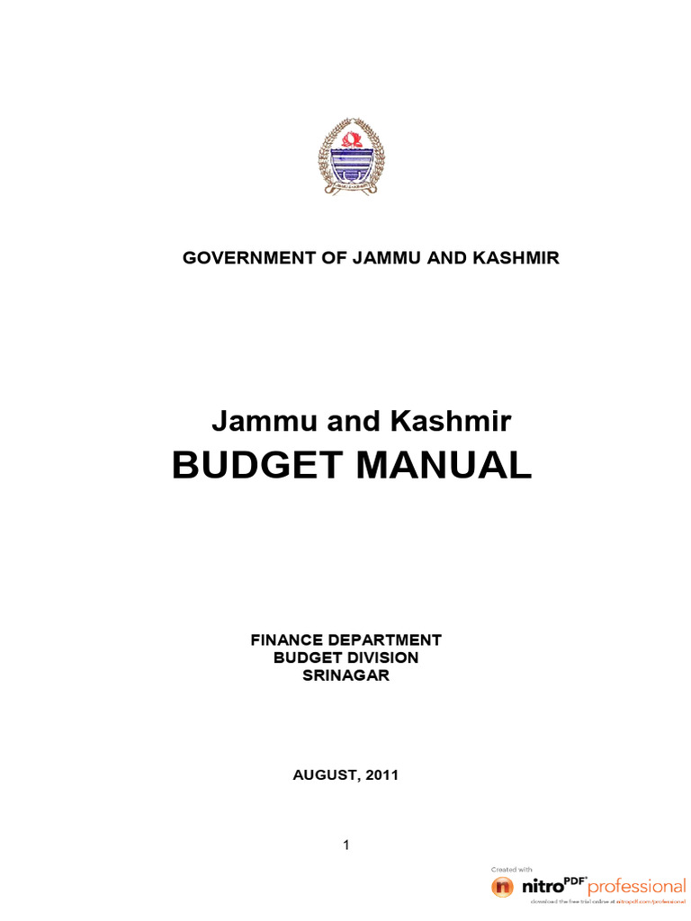 J&K Budget Manual 2011 PDF Appropriations Bill (United States) Budget