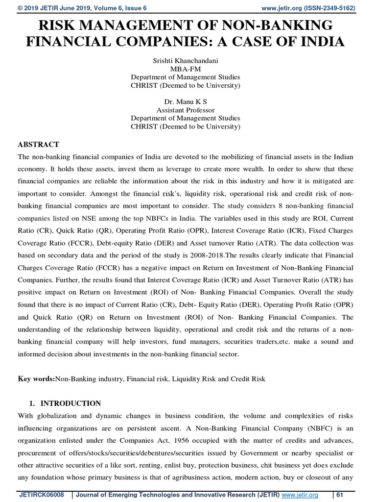 Risk Management in Indian NBFCs | PDF | Non Bank Financial Institution ...