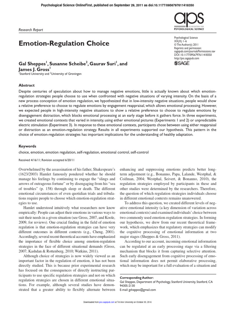 Emotion Regulation Choice | PDF | Emotional Self Regulation | Emotions