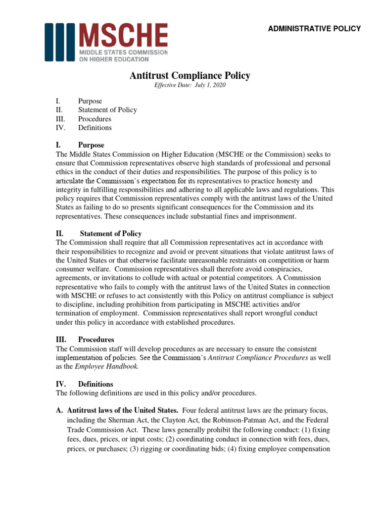 Antitrust Compliance Policy Overview | PDF | Competition Law | Sherman ...