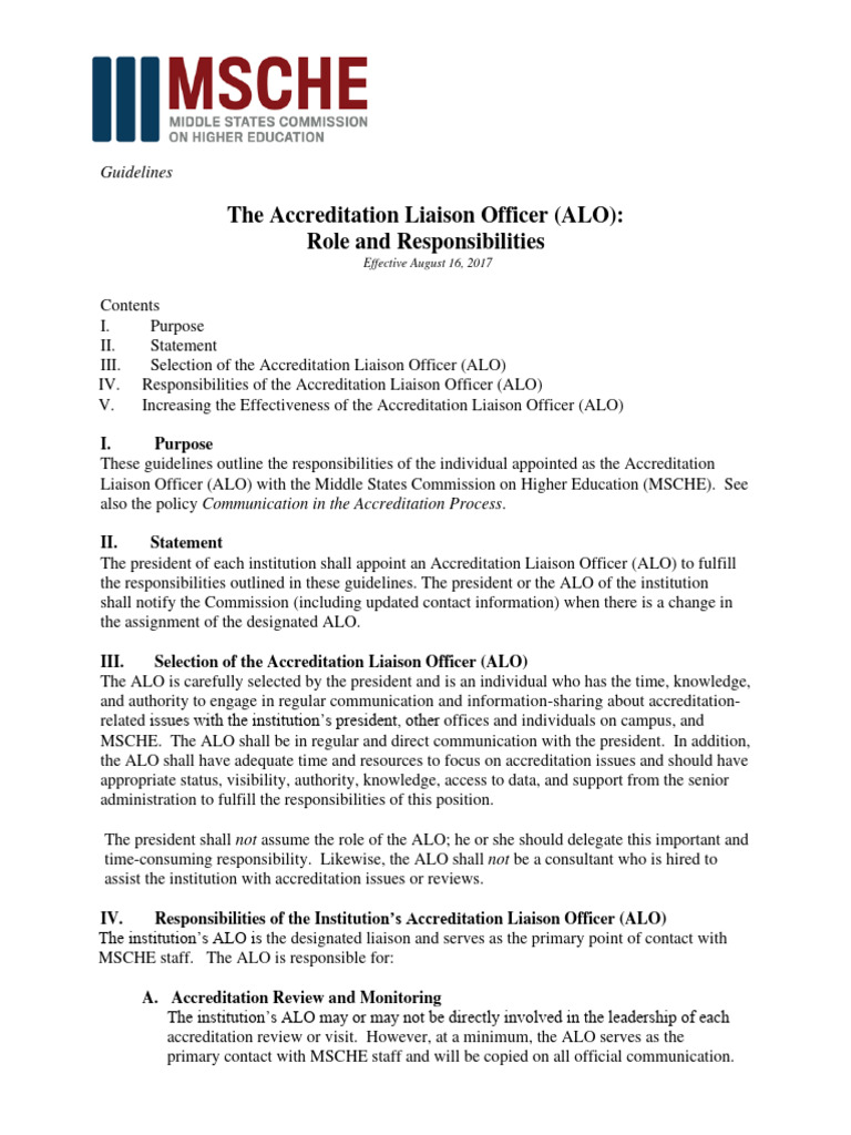 Accreditation Liaison Officer Alo Roles and Responsibilities PDF