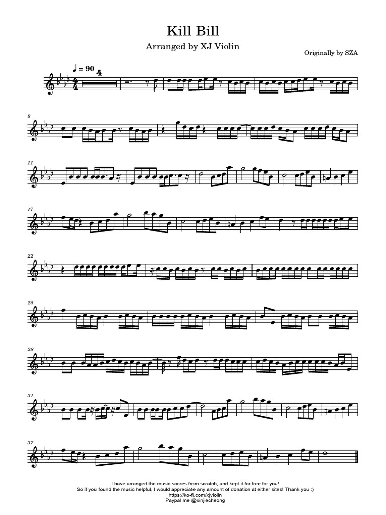 Kill Bill - SZA (Arranged by XJ Violin) | PDF