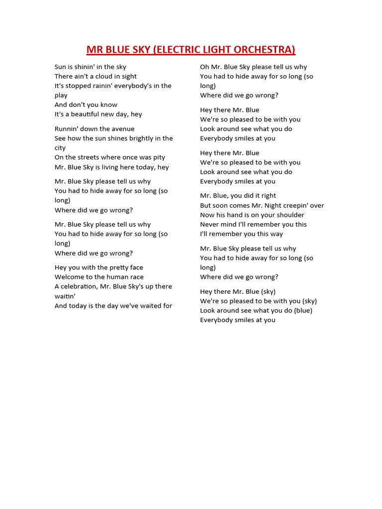 MR BLUE SKY PDF