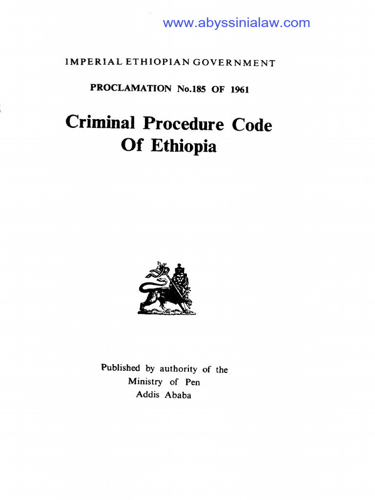 Ethiopia Criminal Procedure Code 1961 | PDF | Prosecutor | Bail