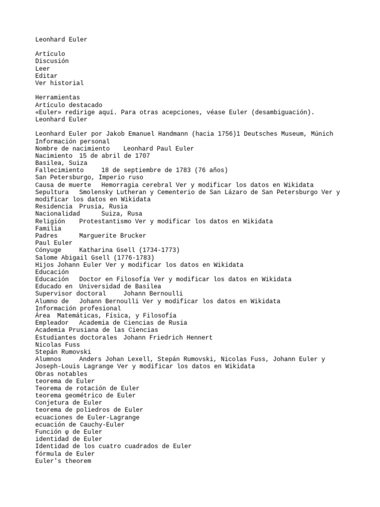 Leonhard Euler Pdf Leonhard Euler Enseñanza De Matemática