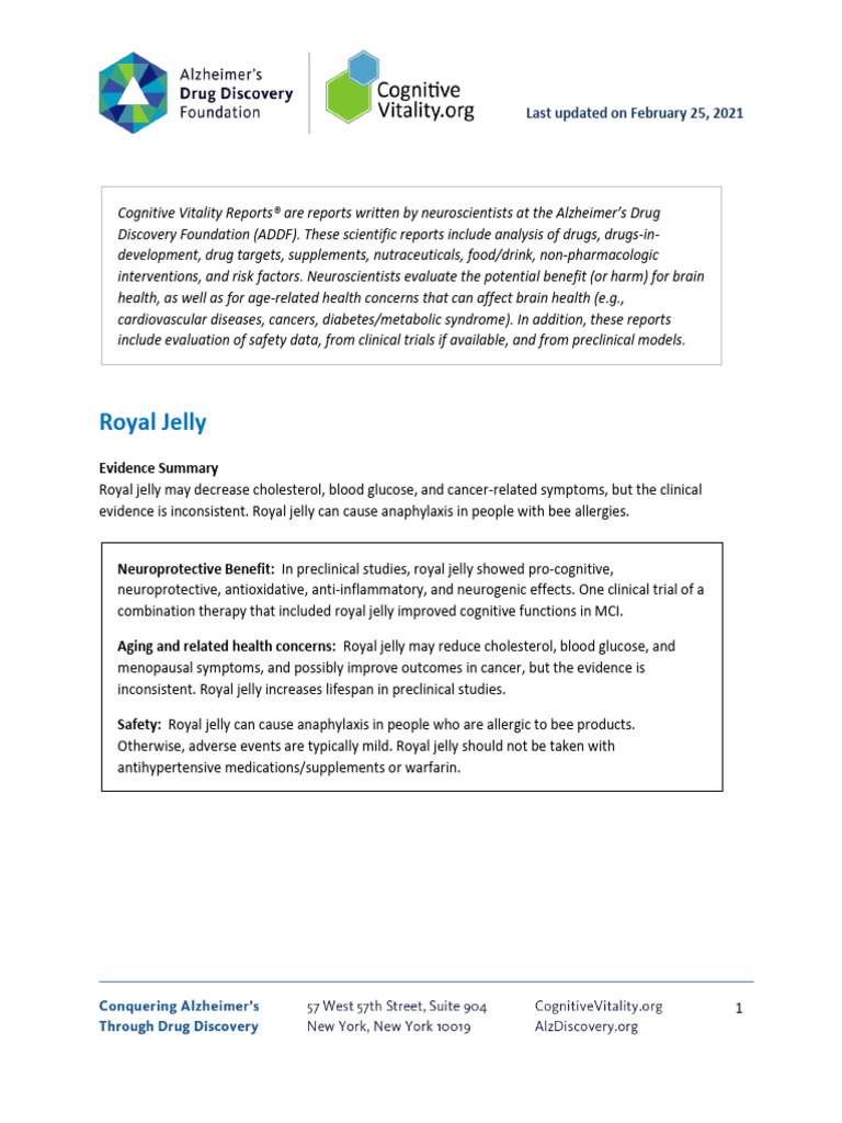 Royal Jelly PDF Diabetes Alzheimer's Disease