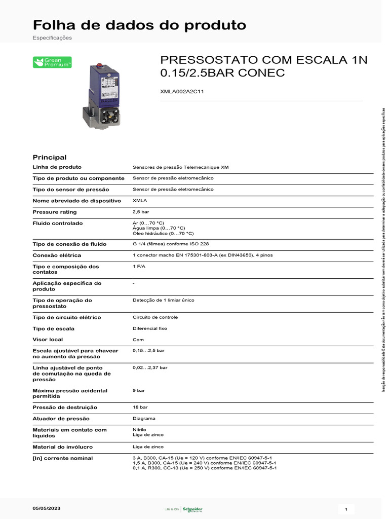 Pressure Sensors XM _XMLA002A2C11 PDF Pressão Física Aplicada e