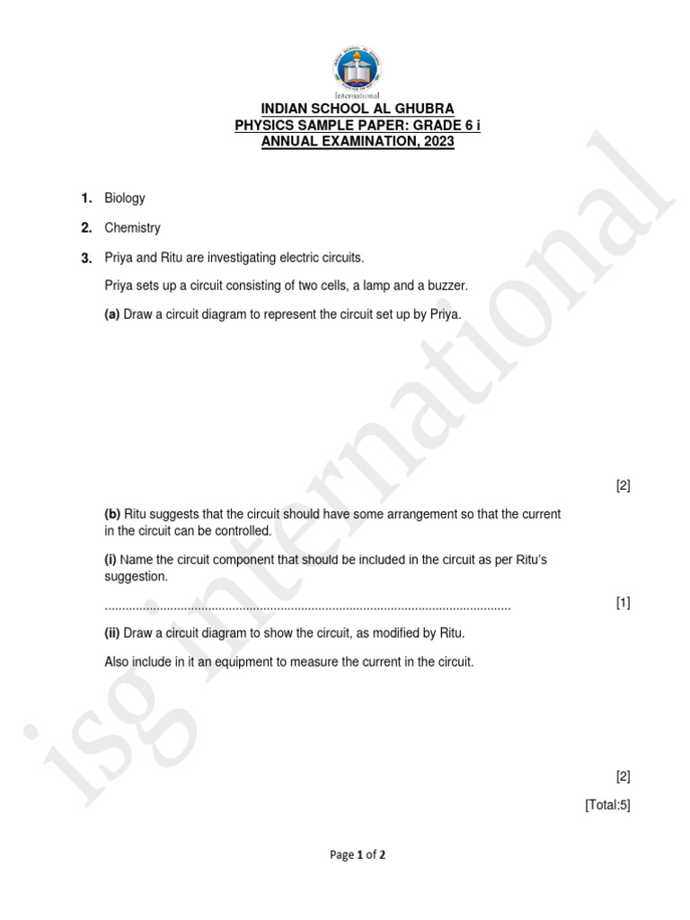 Grade 6 Physics Sample Paper 2023 | PDF
