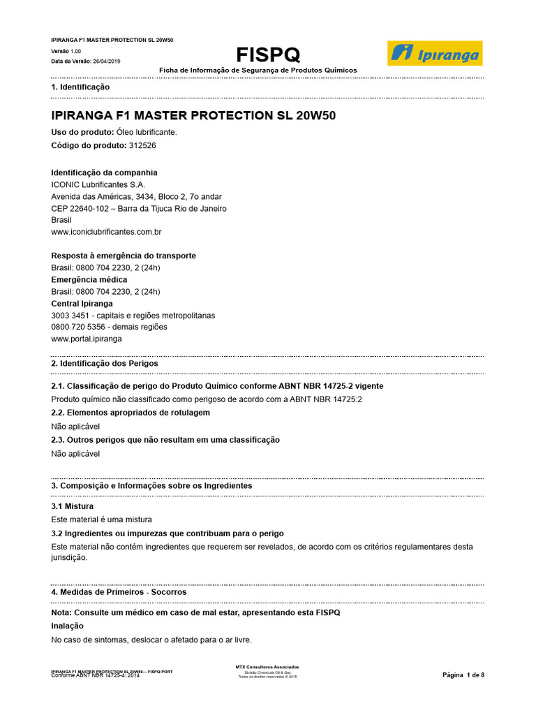 Fispq - Ipiranga-F1-Master-Protection-Sl-20w50 | PDF | Desperdício ...