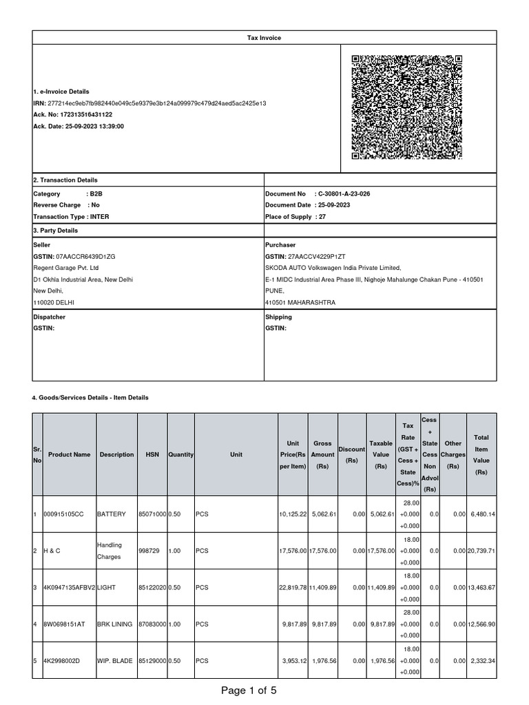 Tax Invoice for SKODA Auto Purchase | PDF | Invoice | Payments