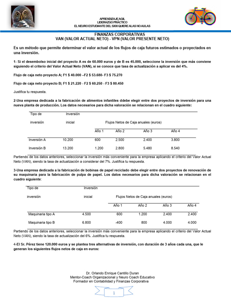 10 Ejercicios Van Paraticipantes | PDF | Valor presente neto | Inversiones