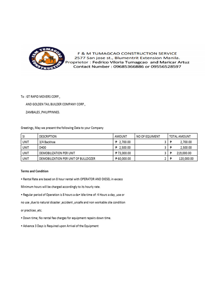 Equipment Rental PDF