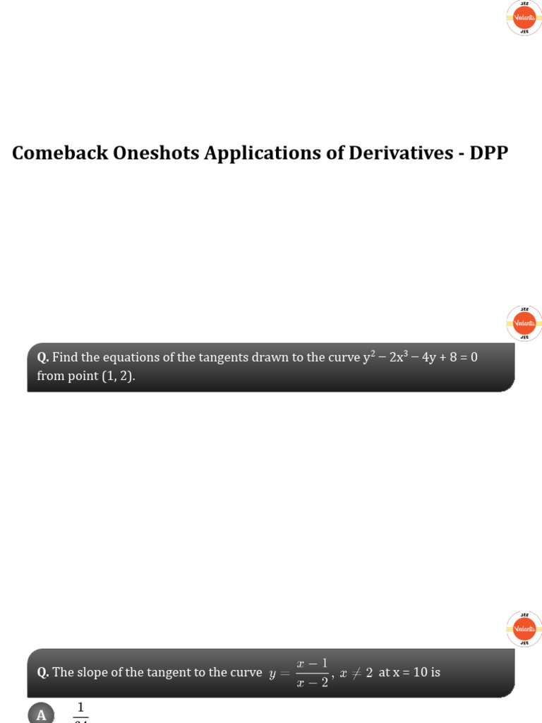 Comeback oneshots applications of derivatives dpp pdf
