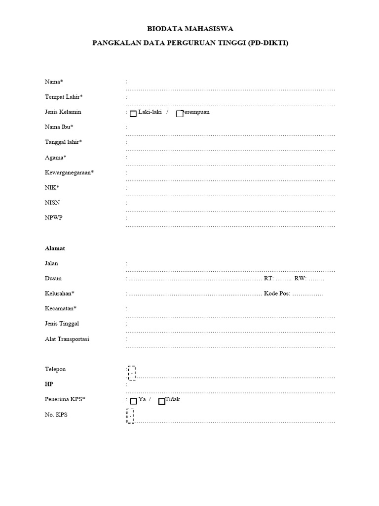 Format Biodata Pddikti Baru Pdf