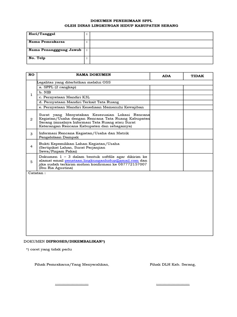 Panduan Dokumen SPPL Dinas Lingkungan Serang | PDF