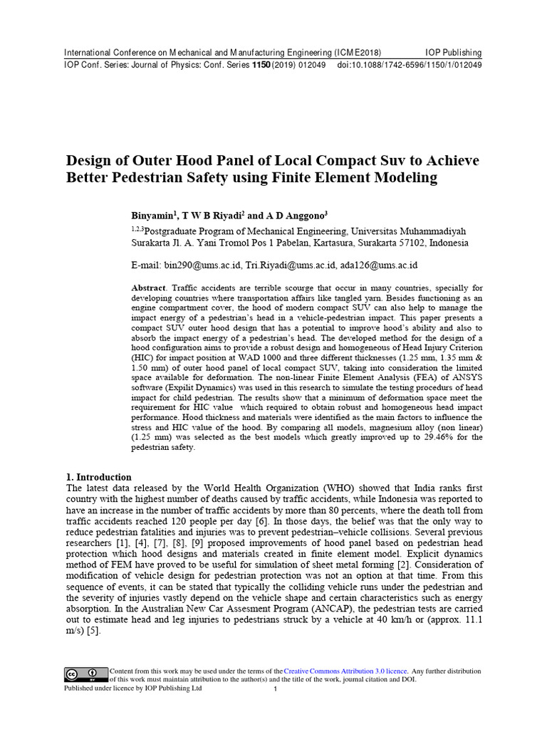 Design of Outer Hood Panel of Local Compact Suv To Achieve PDF Young's Modulus Finite