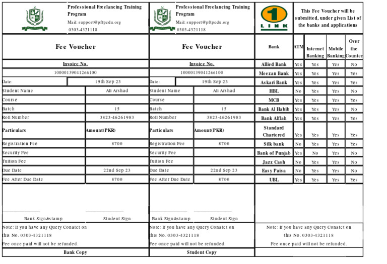 Freelancing Course Fee Voucher Details | PDF | Banks