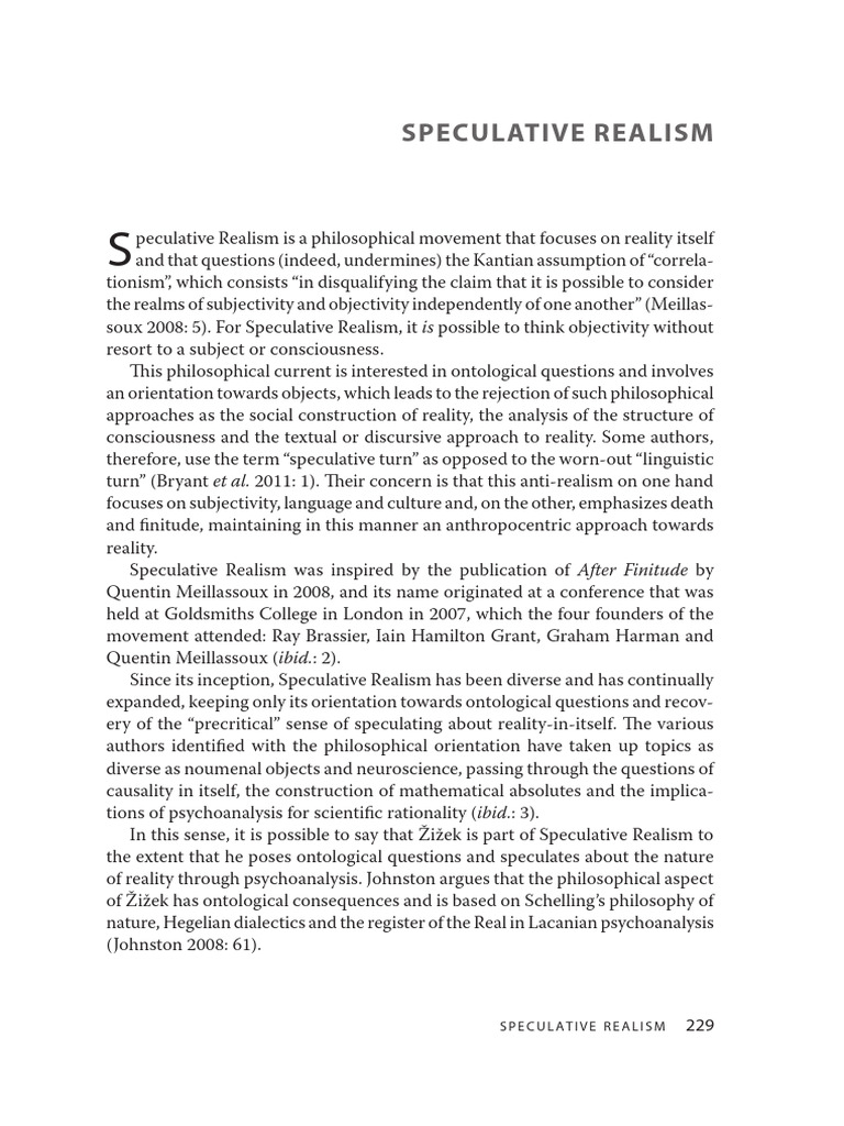 Speculative Realism Zizek Dictionary PDF Reality Philosophical Realism