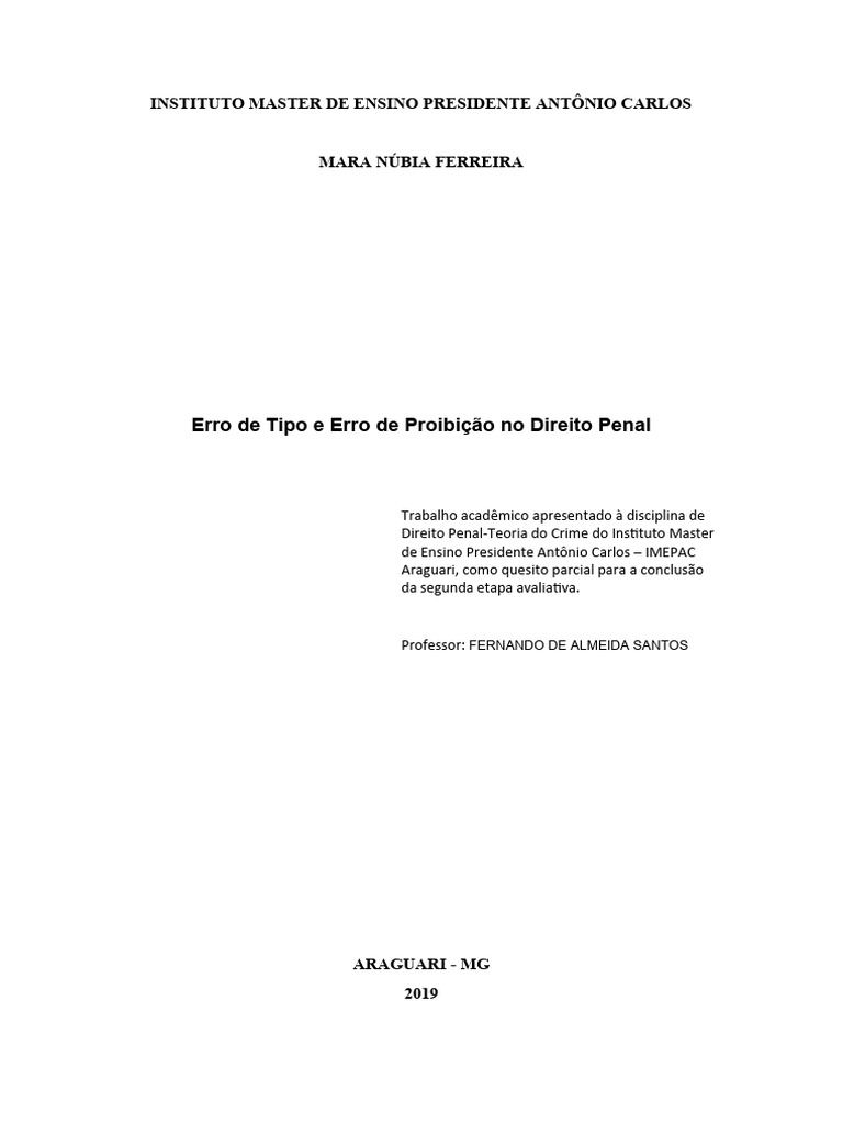 Erro de tipo e erro de proibicao pdf inten o direito penal crimes