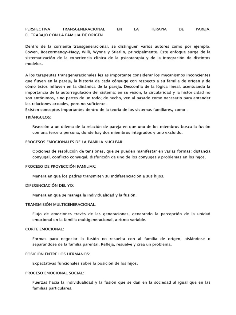 Terapia de Pareja y Enfoque Transgeneracional | PDF | Psicoterapia ...