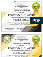 Sample Honor Certificate