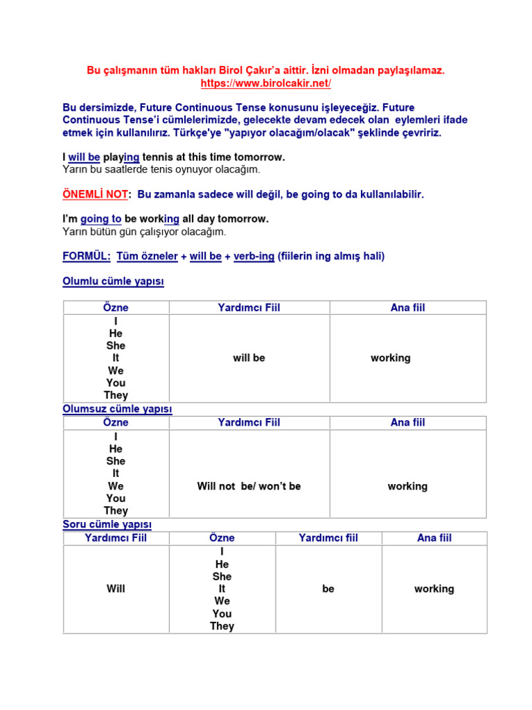 Future Continuous Tense Explained | PDF | Wellness