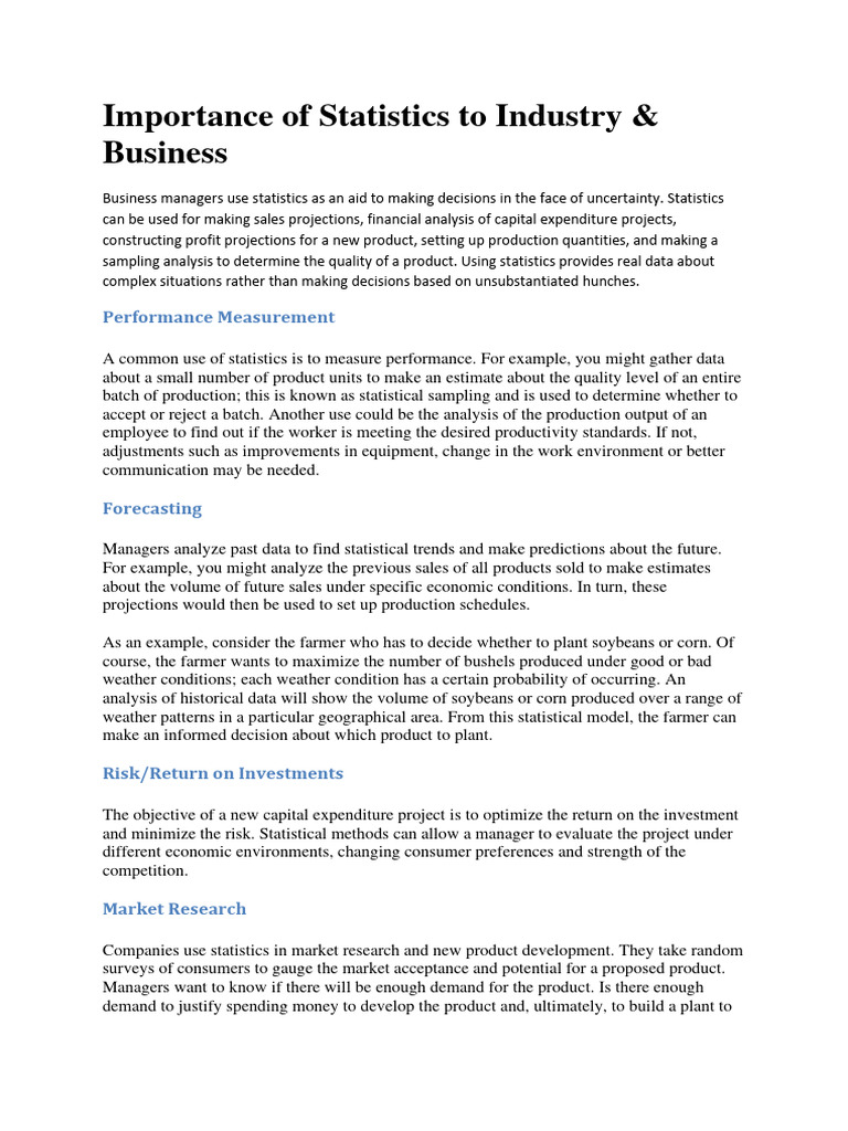 Importance of statistics in business and industry notes pdf