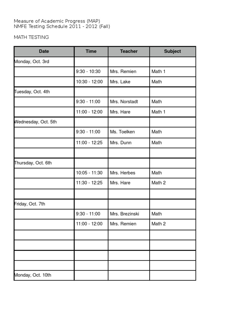 2011-2012 MAP Testing Schedule | PDF | Language Arts & Discipline | Art
