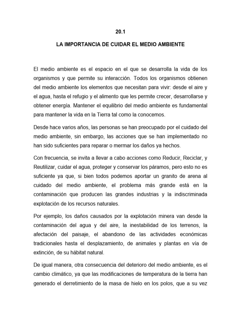 Cuidado del Medio Ambiente: Su Importancia | PDF | Entorno natural | Agua