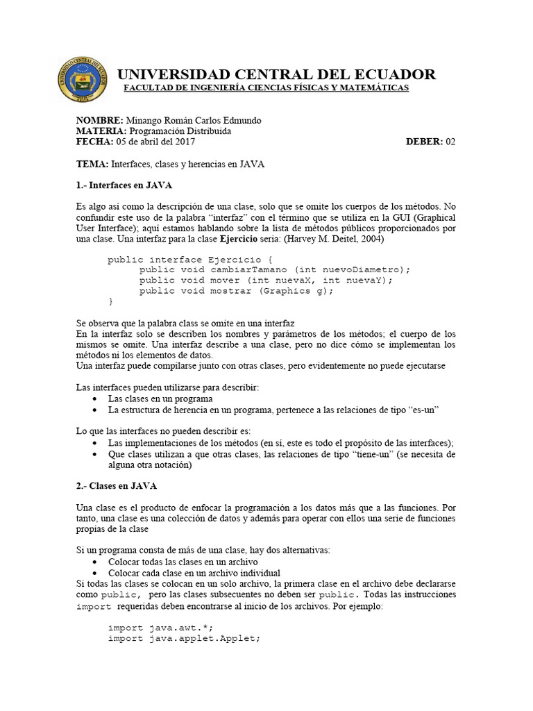 Interfaces, Clases y Herencias en JAVA | PDF | Archivo de computadora ...