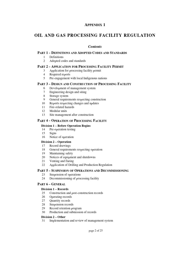 Oil and Gas Processing Facility Regulation BC 48 - 2021 | PDF