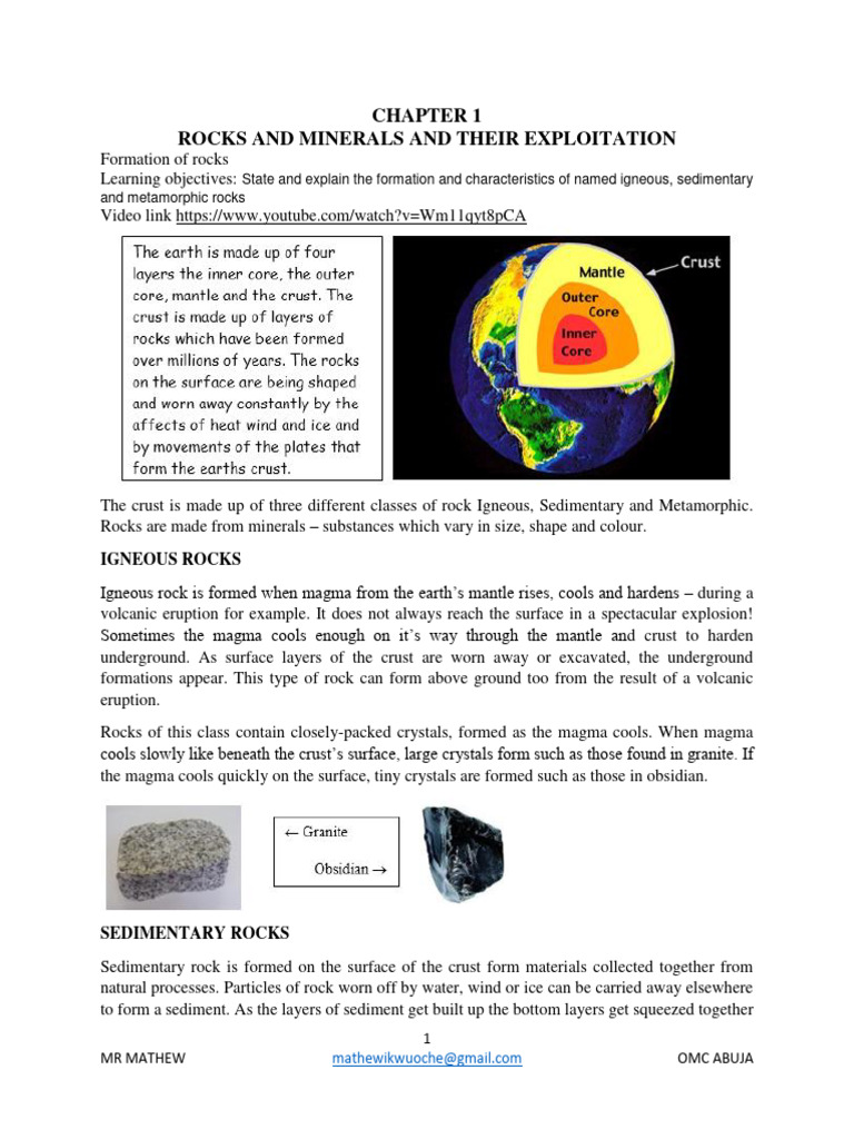 Chapter 1 Rocks And Minerals And Their Exploitation Pdf Rock